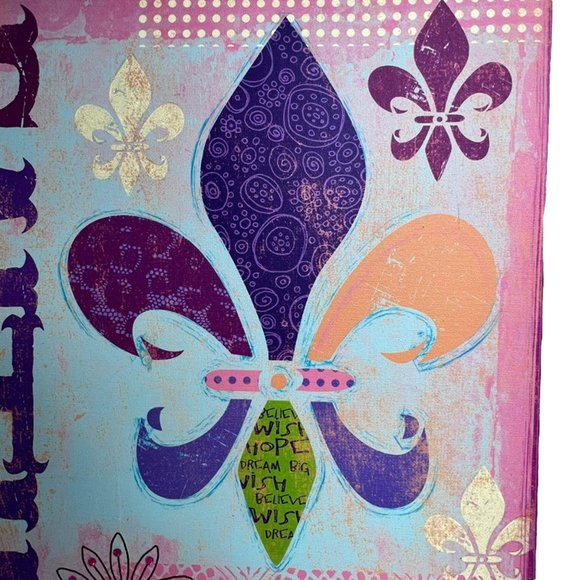 Fleur de Lis Faith Believe Stretched Canvas Girls Room Decor Pink Purple 16 in - Picture 5 of 8